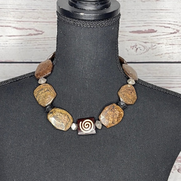 Handmade Jewelry - Unique Handmade One of a Kind Jasper Stone Silver Necklace with Spiral Design!